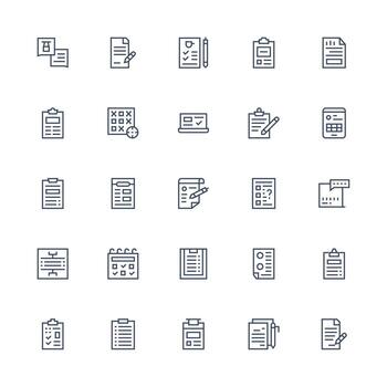 cuestionario icono conjunto con 25 medio carrera contorno gráficos funcional icono serie vector