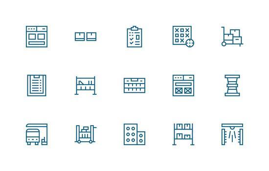 Boxes Icon Collection with 15 Regular Line Designs Responsive Icon Set for Flexible Layouts vector