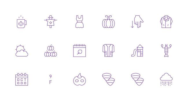 Fall Design Icons featuring 18 in Minimal Line Style Scalable Icons for Cross-Platform Interfaces vector