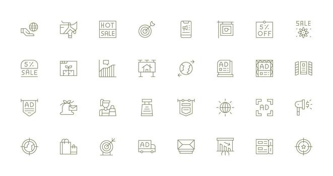 Marketing Design Icons featuring 32 in Thin Line Style All Device Compatible Icon Set vector