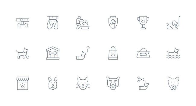 18 mínimo línea íconos para canino gráficos interfaz icono colección para diario proyectos vector