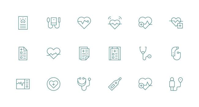 mínimo línea estilo vital íconos con 18 vectores diseño icono colección