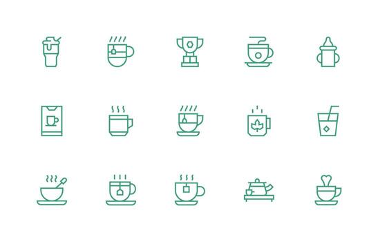 taza icono conjunto con 15 regular línea gráficos íconos construido para visual consistencia paquete vector