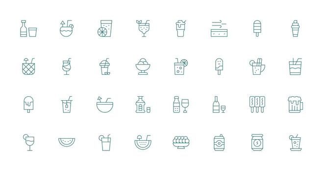 Refreshment Design Icons featuring 32 in Thin Line Style Editable Icon Collection vector