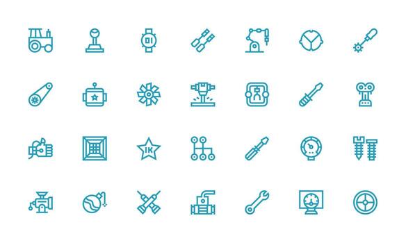 Mechanical Icon Set with 28 Bold Line Graphics High-Resolution Icons for Any Platform vector