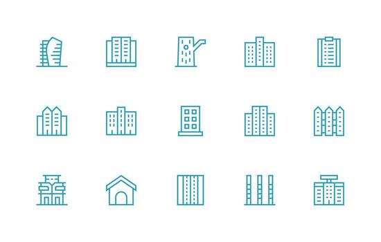 Condominium Design Icons featuring 15 in Regular Line Style Core Icon Collection for Daily Tasks vector