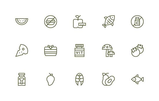 15 Regular Line Icons for Diet Graphics Simplified Icon Pack for Visual Tools vector