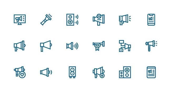 18 Strong Stroke Line Vectors for Loudspeaker Theme Functional Icon Series