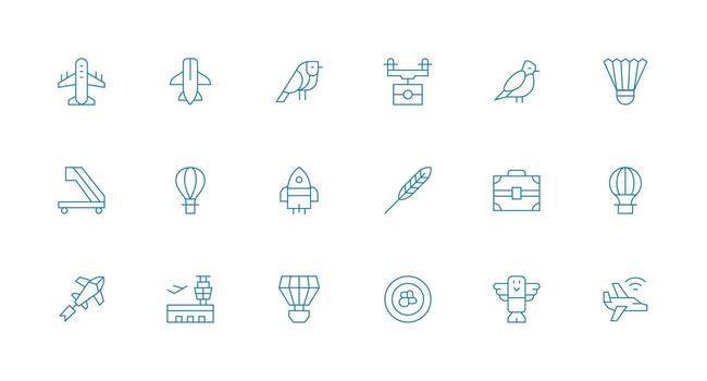 Flight featuring 18 Icons in Minimal Line Design Essential Icon Set for Teams vector