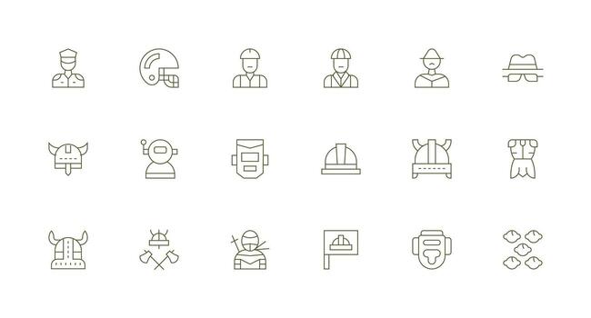 Helmet featuring 18 Icons in Minimal Line Design Responsive Icon Set for Flexible Layouts vector