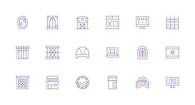 Window Design Icons featuring 18 in Minimal Line Style Lightweight Icon Series vector