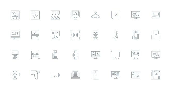 32 Thin Line Style Icons from Display Collection Quick Access Icons for UI Development vector