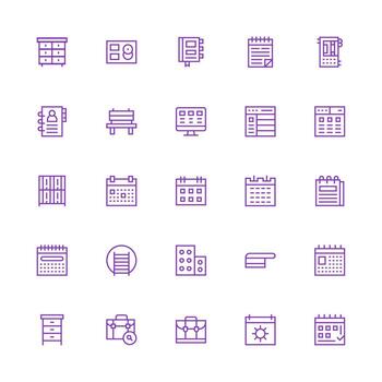 Organizer Icon Set with 25 Medium Stroke Outline Graphics Complete Icon Bundle for Web Design vector