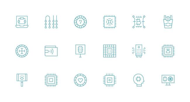 Chip Visual Pack containing 18 Minimal Line Icons Icon Set for Apps vector