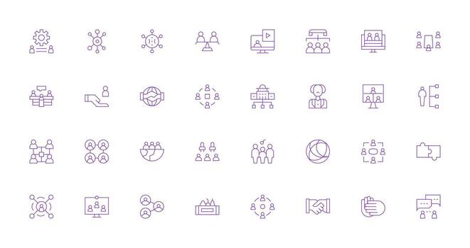 Collaboration Visual Pack containing 32 Thin Line Icons Icon Set for Web vector