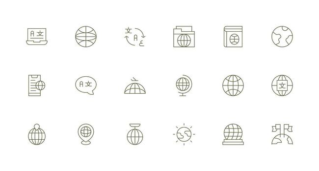 Internationalization Icon Set with 18 Minimal Line Graphics Essential Icon Set for Teams vector