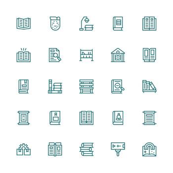 Library Icon Set with 25 Medium Stroke Outline Graphics Pixel Perfect Icons for Modern Apps vector