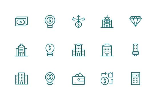 Investment Icon Collection with 15 Regular Line Designs Customizable Icon Series for Mobile Screens vector