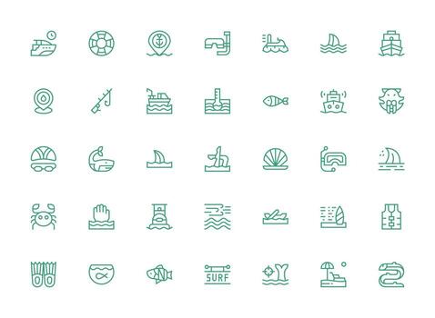 Regular Clean Line Icons from Ocean Set with 35 Vectors Reliable Icons for All Interfaces