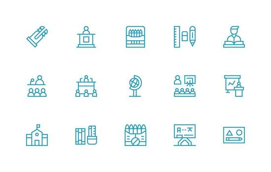 15 Regular Line Icons for Classroom Graphics Flat Icon Set vector