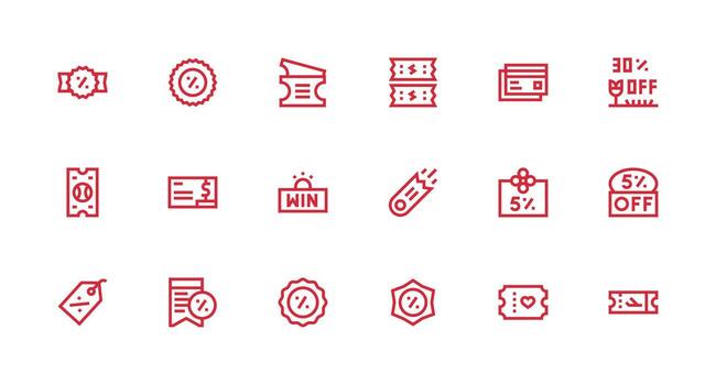 18 Strong Stroke Line Vectors for Voucher Theme Essential Icons for Rapid UI Building