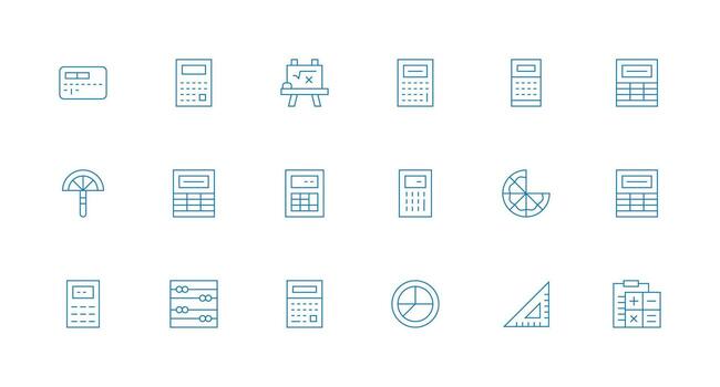 18 Minimal Line Icons for Math Graphics Icon Set for Apps vector