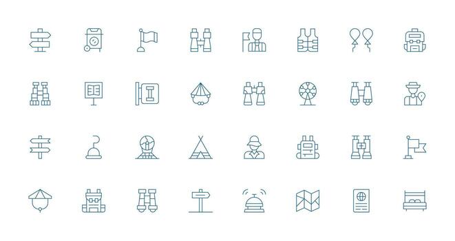 32 Thin Line Style Icons from Tourist Collection UI Icon Set vector