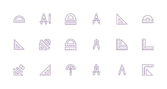 18 Minimal Line Style Icons from Protractor Collection Editable Icon Collection vector