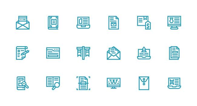 Digital Document Design Icons featuring 18 in Strong Stroke Line Style Glyph Icon Series vector