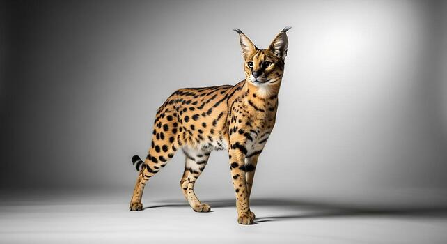 Minimal Studio Setup Featuring Exotic Cat Sitting Upright photo