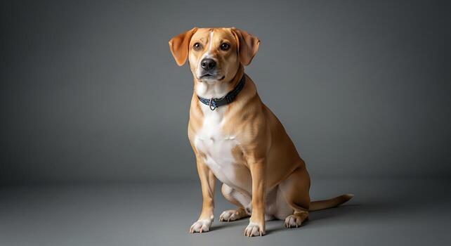 Clean Studio Pet Photography Capturing Relaxed Dog Posing photo