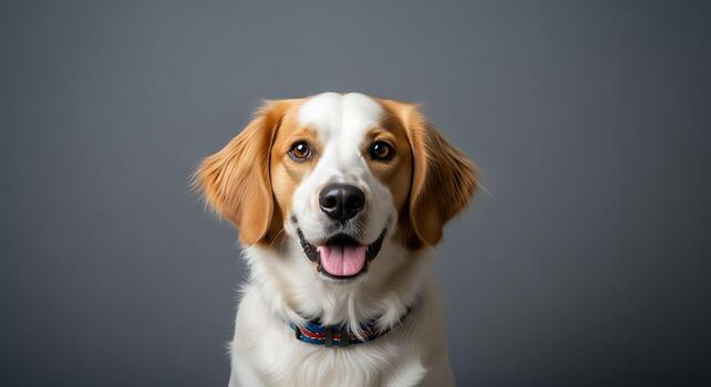 Happy Dog Standing on Minimalist Background Studio Setting photo