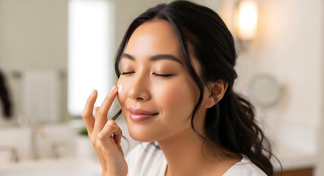 Professional Studio Photo Featuring Asian Model with Cream Product