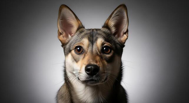Clean Studio Portrait of Dog Standing by Background Wall photo