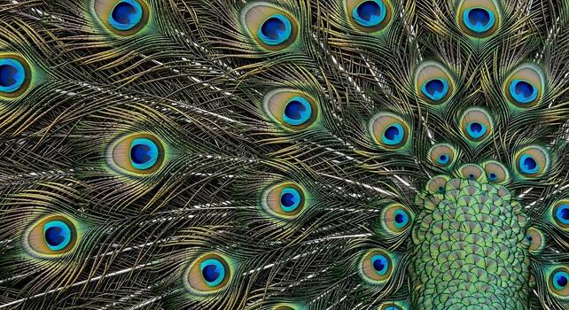 Vibrant Peacock Close-Up Highlighting Iridescent Feather Texture photo