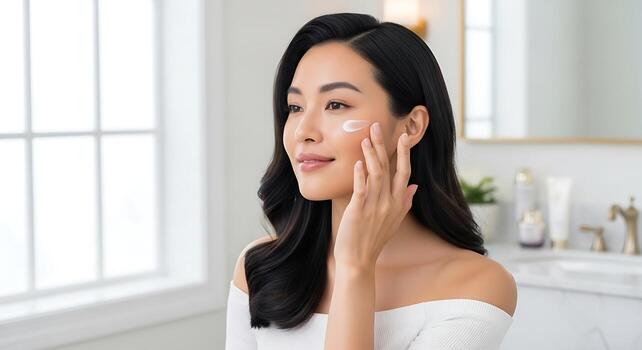 Face Cream Branding Concept Featuring Asian Model in Studio photo