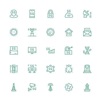 25 Medium Stroke Outline Style Icons from Cellular Collection Complete Icon Set for Mobile Apps vector