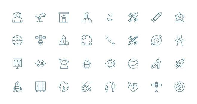 32 Thin Line Vectors for Space Theme Complete Icon Set for Mobile Apps