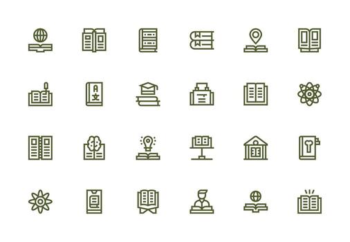 Textbook featuring 24 Icons in Thick Line Line Design Flexible Icon System for Web Interfaces vector