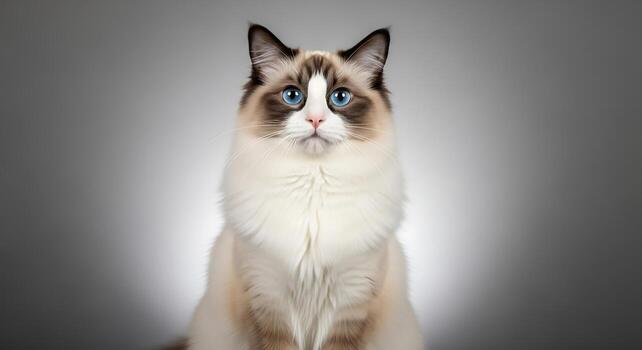 High-Resolution Ragdoll Cat Close-Up on Minimal Background photo