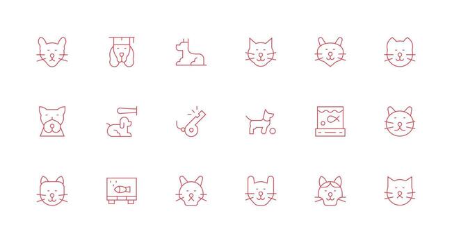mascota conjunto con 18 mínimo línea íconos flexible icono sistema para web interfaces vector