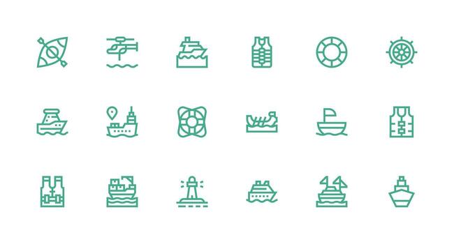 Maritime Design Icons featuring 18 in Strong Stroke Line Style Icons Built for Visual Consistency Pack vector