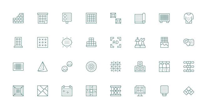 32 Squares Icons in Thin Line Aesthetic Sharp Icons for Presentations vector