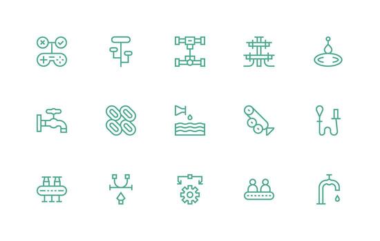 15 Icons for Flow in Regular Line Format Detailed Icon Collection for Design Systems vector