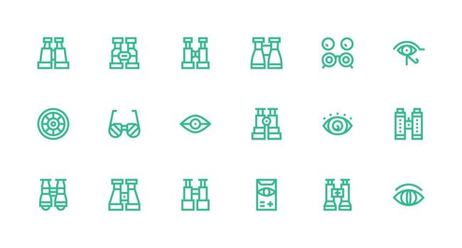 Strong Stroke Line Style Vision Icons with 18 Vectors Reusable Icon Set
