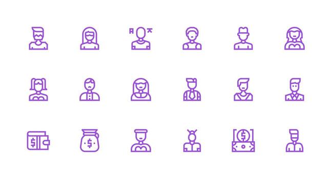 Accountant Design Icons featuring 18 in Strong Stroke Line Style Functional Icon Series vector