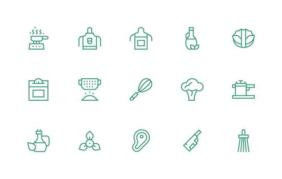15 Regular Line Icons for Cooking Graphics Simple Icons for Interface and Wireframes vector