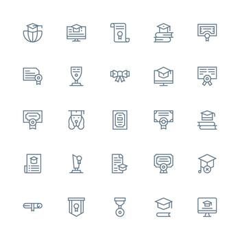 diploma diseño íconos presentando 25 en medio carrera contorno estilo usuario interfaz íconos para digital productos vector