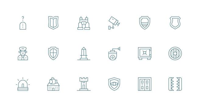 Security System Icon Set with 18 Minimal Line Graphics Dashboard Icon Series vector