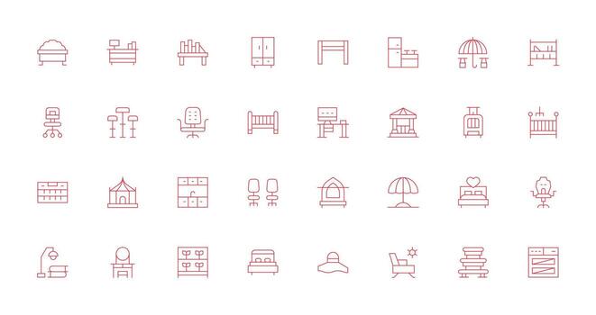 Furniture Icon Set with 32 Thin Line Graphics Core Icon Collection for Daily Tasks vector